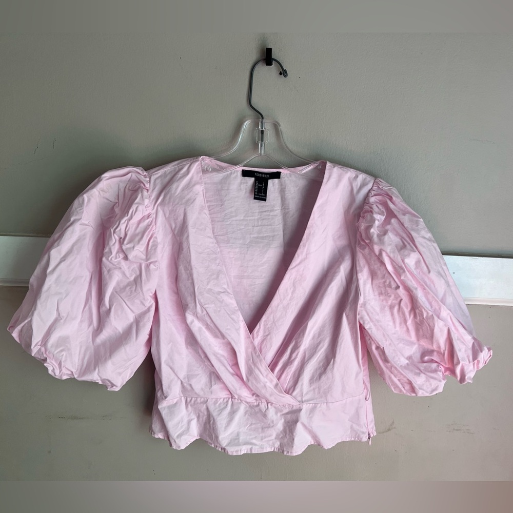 Forever 21 Light Pink Puff Sleeve Wrap Top